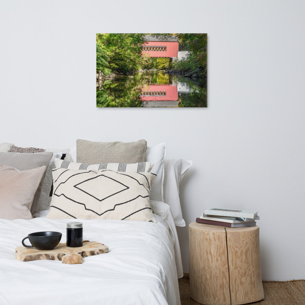 The Reflection of Wooddale Covered Bridge Canvas Wall Art Print, 24" X 36"