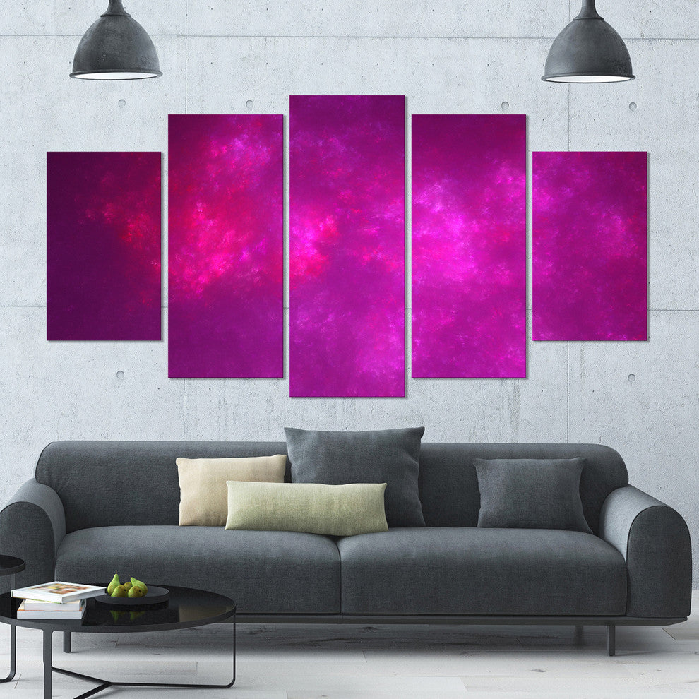 Bright Pink Starry Fractal Sky, Contemporary Canvas Art Print, 60"x32", 5 Panels