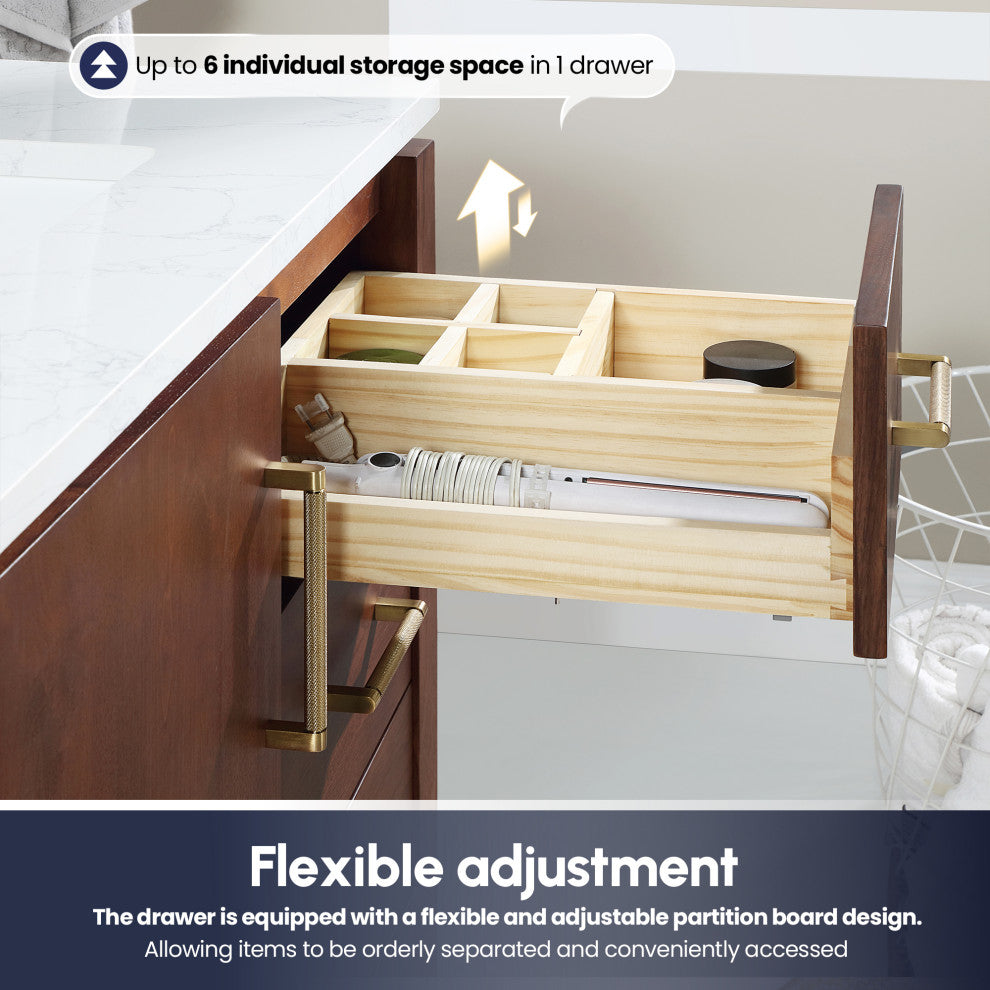 San Bath Vanity with Stone Top, Natural Walnut, 36", Single Vanity, No Mirror