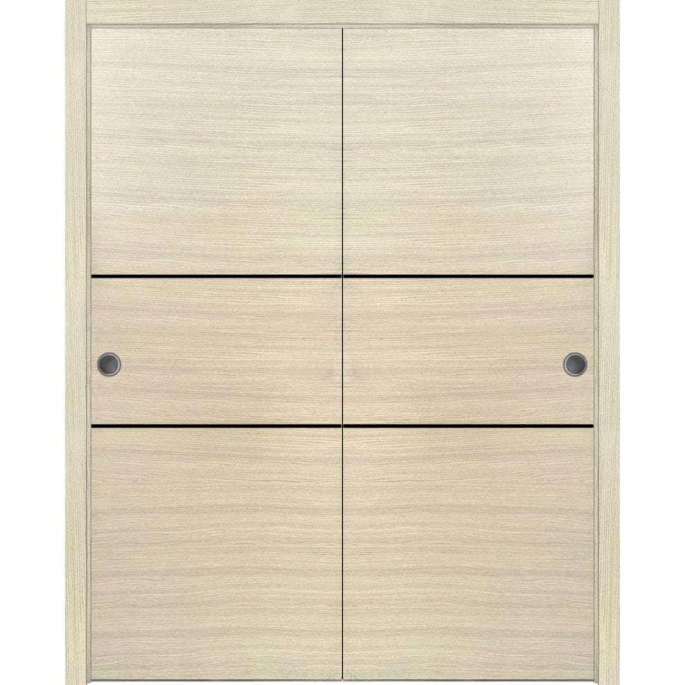 Bypass Doors 64 x 96 | Planum 0014 Natural Veneer with  | Sturdy Rails