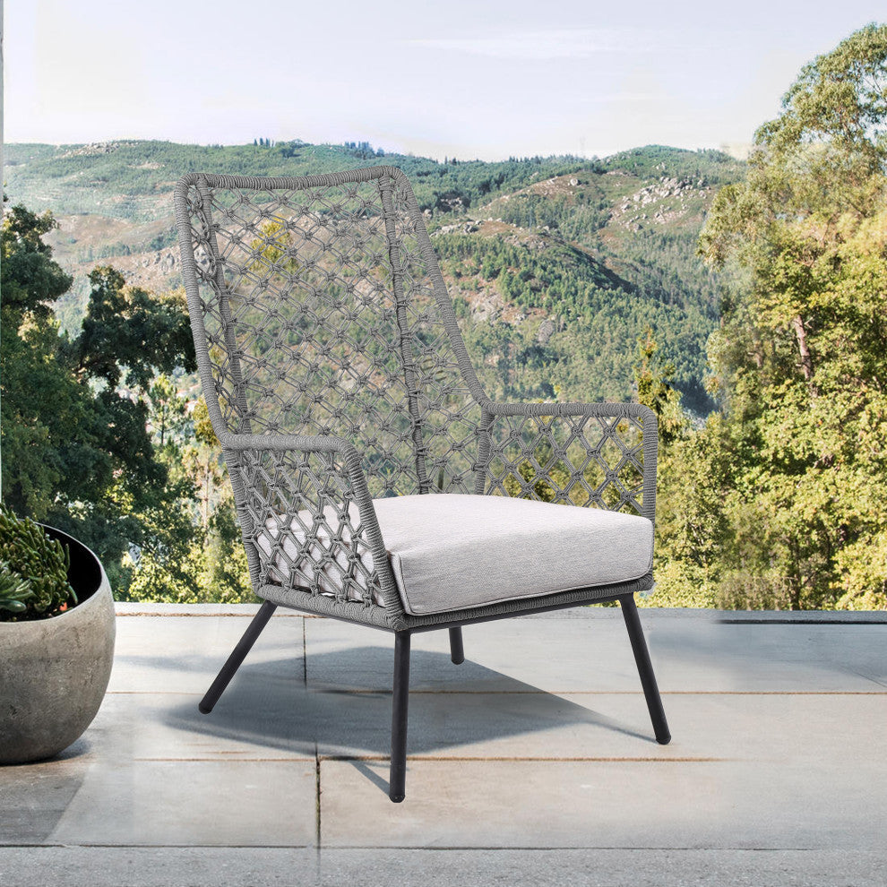 Marco Steel and Truffle Rope Indoor Outdoor Steel Lounge Chair, Gray