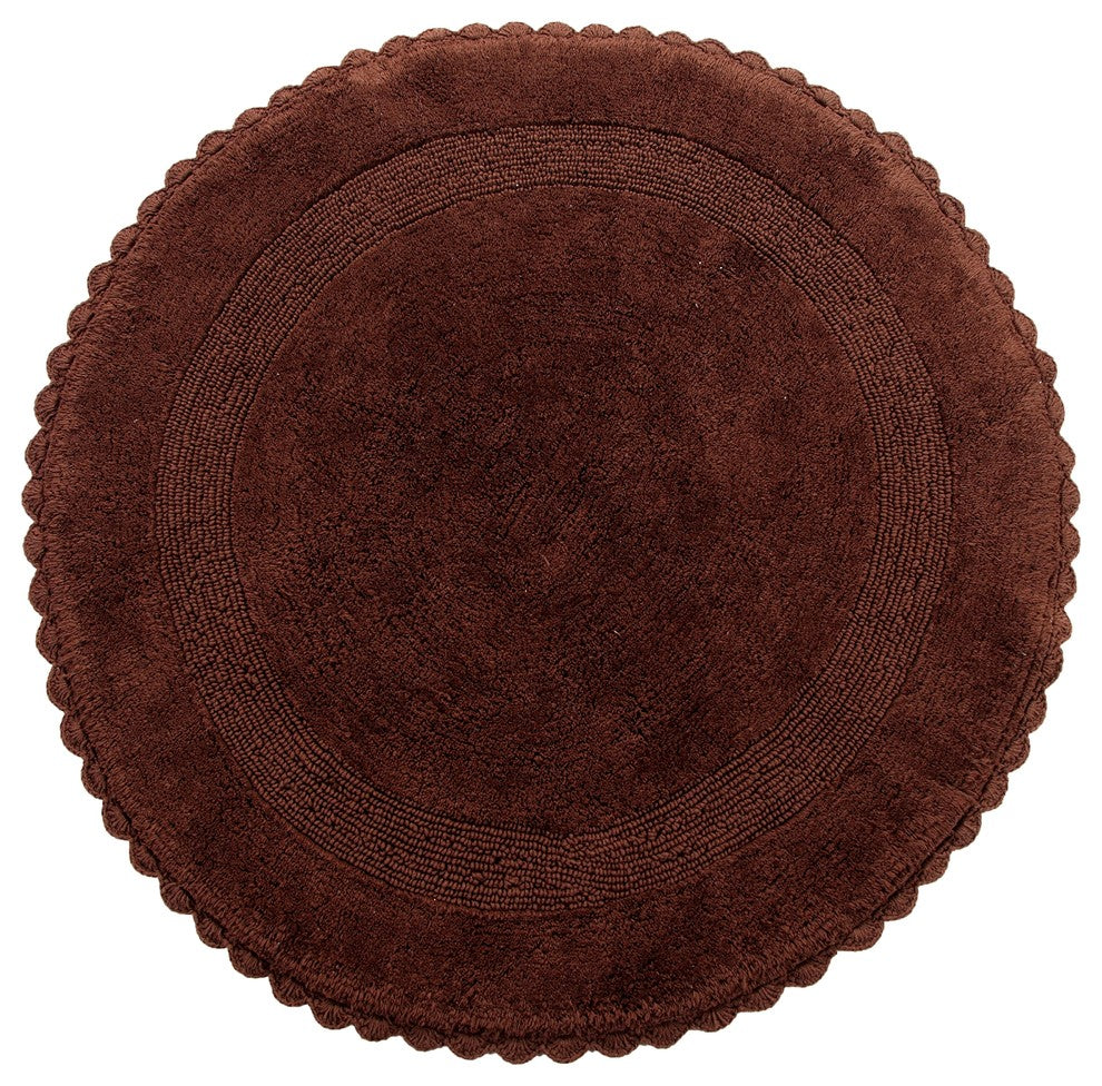 Saffron Fabs Bath Rug 36" Reversible Hand Knit Crochet Lace Border, Chocolate