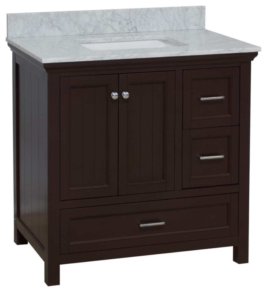 Paige 36" Bathroom Vanity, Chocolate, Carrara Marble