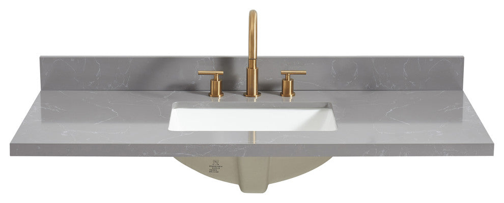 Jaen Composite Stone Vanity Top With Ceramic Sink, Reticulated Gray, 49"