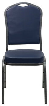 Crown Back Stacking Banquet Chair in Navy Vinyl - Silver Vein Frame