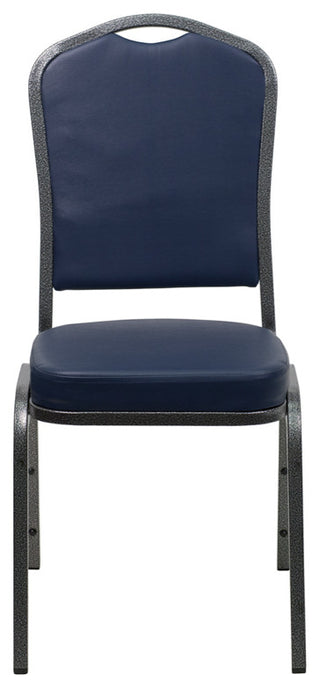 Crown Back Stacking Banquet Chair in Navy Vinyl - Silver Vein Frame