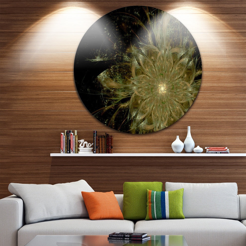 Light Brown Symmetrical Fractal Flower, Floral Round Wall Art, 23"