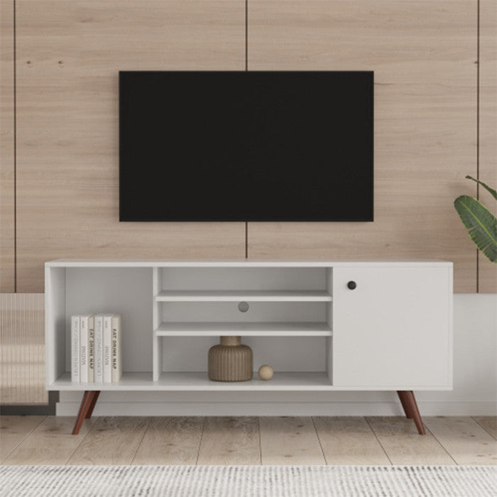 55 inch modern TV stand Mid century TV console with open storage shelves