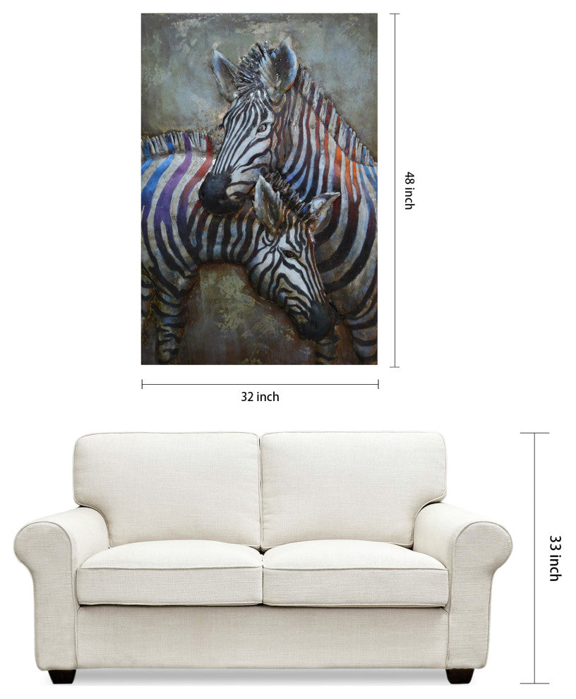 Zebra Wall Art Primo Mixed Media Hand Painted Iron Wall Sculpture  32x48