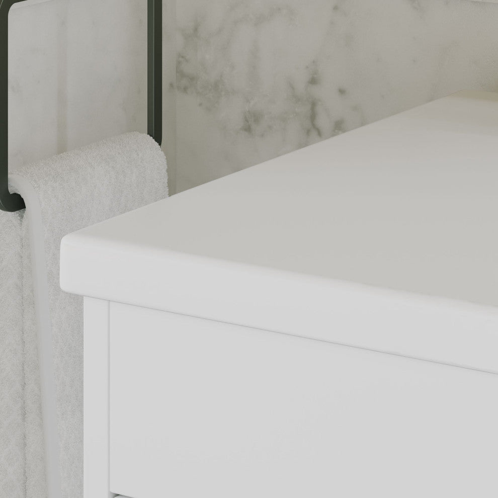 Lockhart Bath Vanity, White, 36", Black Hardware, Single Sink, Freestanding