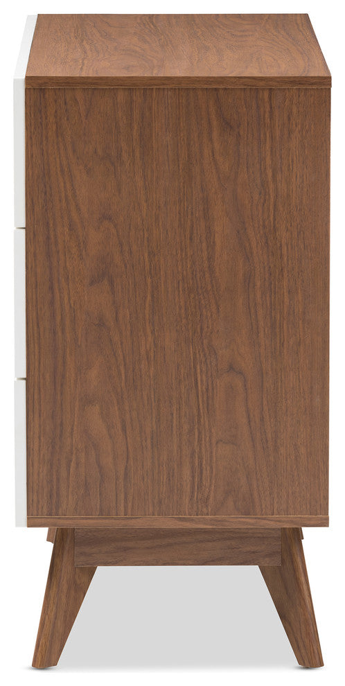 Calypso Mid-Century Modern White and Walnut Wood 3-Drawer Storage Chest