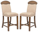 Set of 2 Linen Upholstered Counter Height Chair, Oak Finish