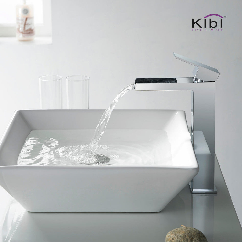 Waterfall Single Handle Vessel Sink Faucet KBF1005, Chrome, W/ Drain