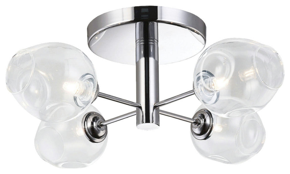 4 Light Halogen Semi Flush, Polished Chrome with Clear Glass