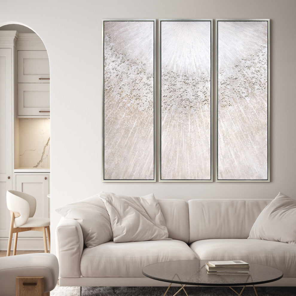 Silver Pellets Textured Metallic Hand Painted Canvas Wall Art, Mar-Cb9811-2060-3f