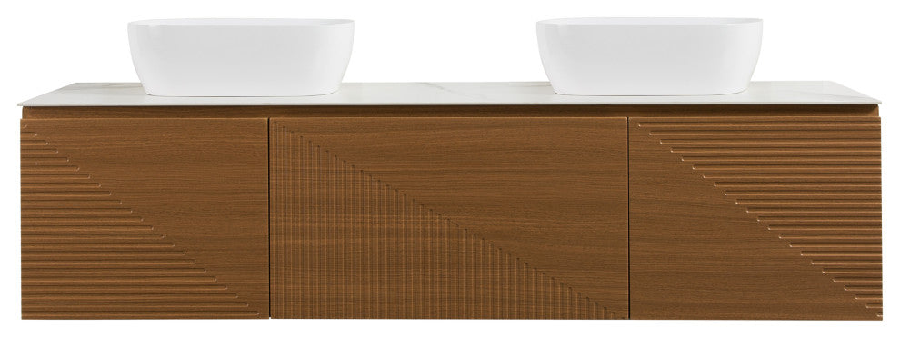 Simon Series Wall Mount Vanity With a Porcelain Vessel Sink, 72" Double