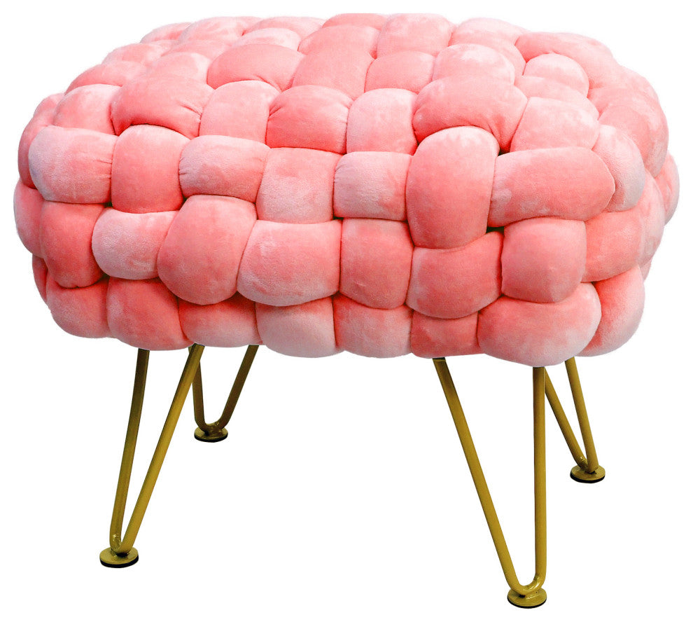 Velvet Pouf Stool Ottoman, Peach Echo, 27''x20''x20''