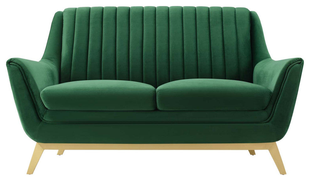Tufted Loveseat Sofa, Velvet, Green, Modern, Living Lounge Hotel Hospitality