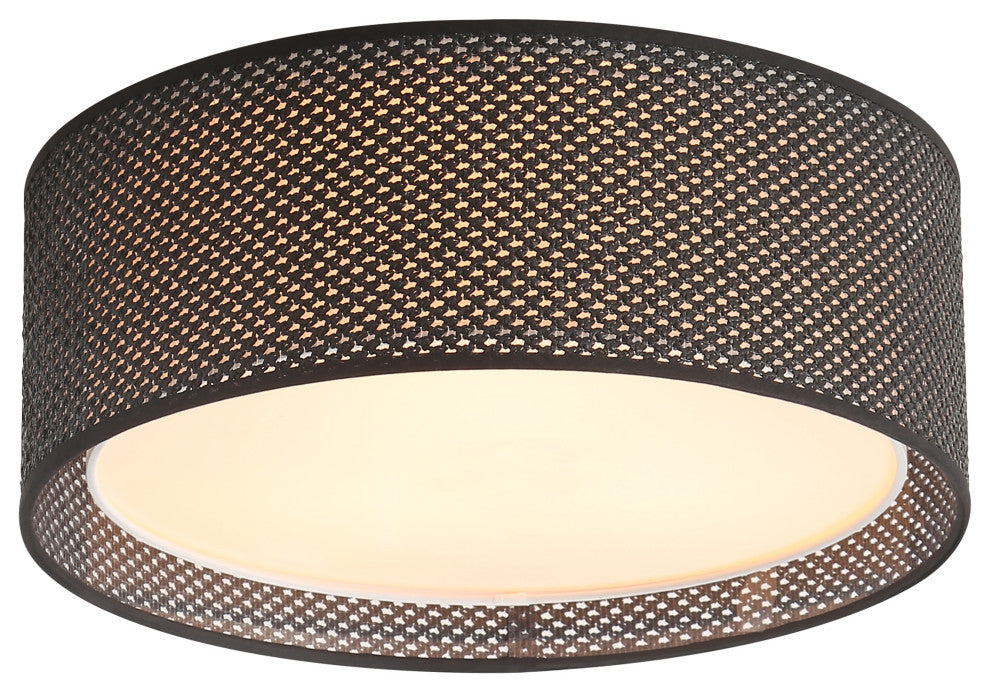 3-Light Double Shade Drum Flush Mount, Black