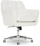 Swivel Office Chair, Memory Foam Seat & Button Tufted Back, White Faux Leather