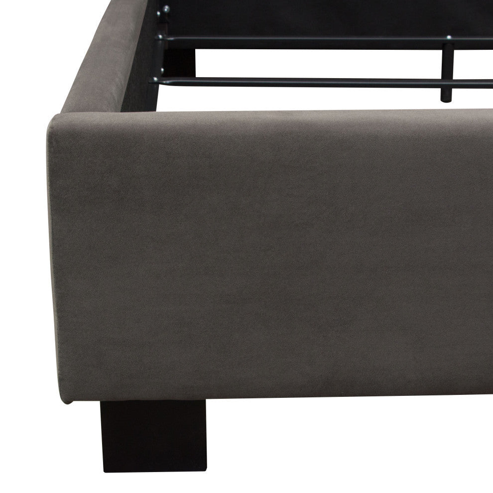 Eastern King Tufted Bed With Vintage Wing, Smoke Gray Velvet