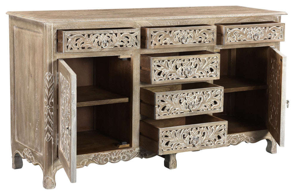 Delaney Carved Sideboard, Warm Stone Gray
