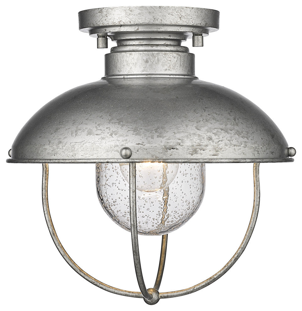 Z-LITE 590F-GV 1 Light Outdoor Flush Ceiling Mount Fixture, Galvanized