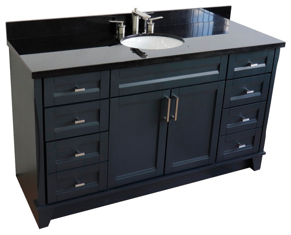 61" Single Sink Vanity, Dark Gray Finish And Black Galaxy Granite