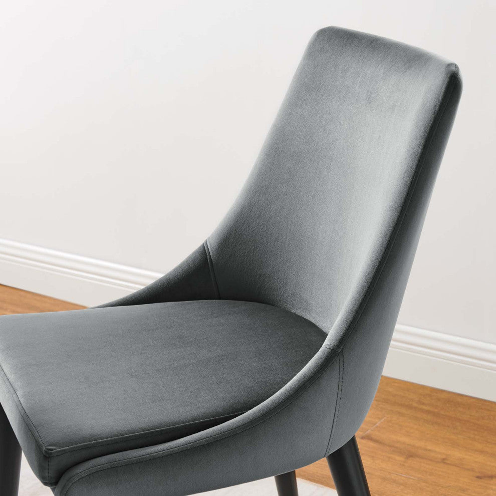 Side Dining Chair, Gray, Velvet, Modern, Kitchen Cafe Bistro Hospitality