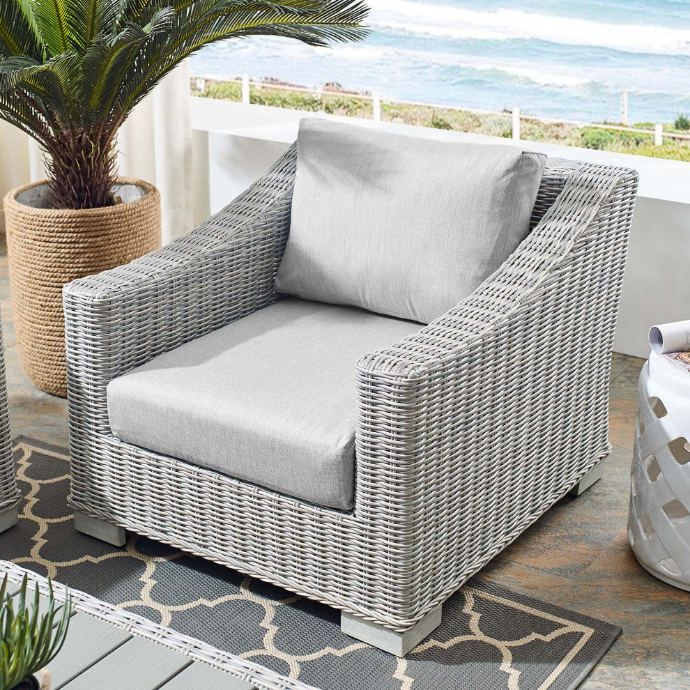 Lounge Chair Armchair, Sunbrella, Rattan, Wicker, Gray, Modern, Outdoor