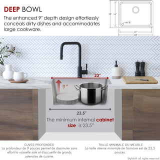 STYLISH 23 inch Single Bowl Undermount and Drop-in Stainless Steel Kitchen Sink