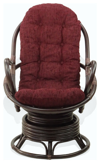 Java Lounge Swivel Rocking Chair Rattan Wicker, Dark Brown, Dark Brown Cushion