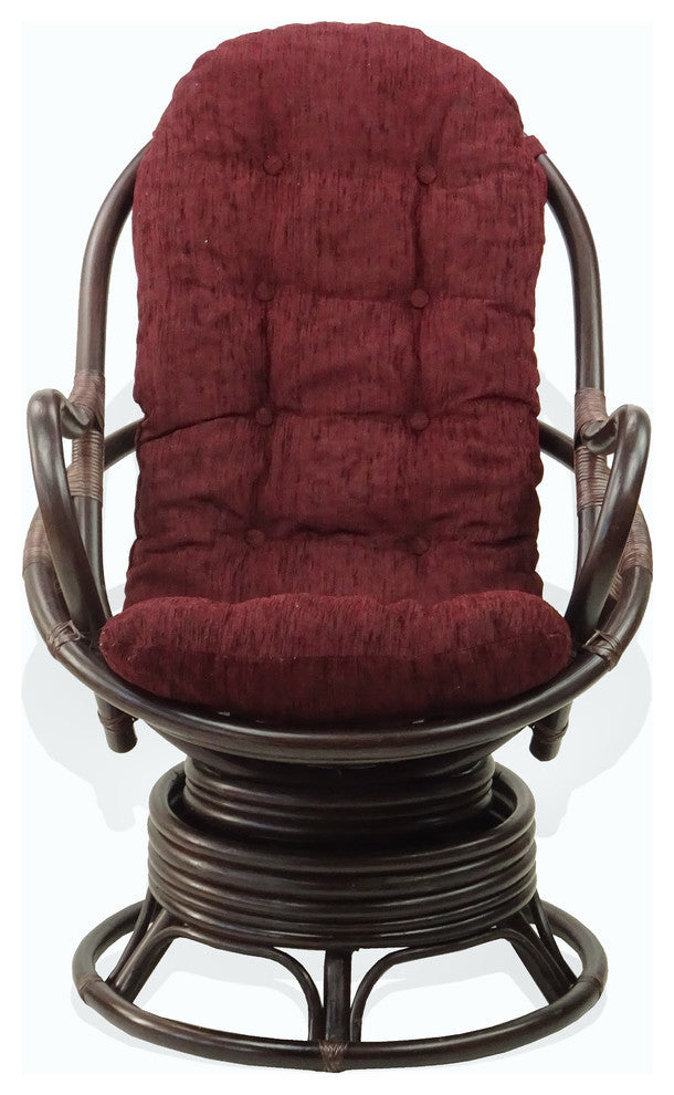 Java Lounge Swivel Rocking Chair Rattan Wicker, Dark Brown, Dark Brown Cushion