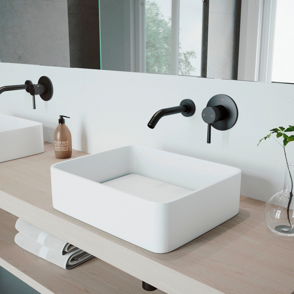 VIGO Olus 5" H Single Handle Wall Mount Bathroom Faucet, Matte Black