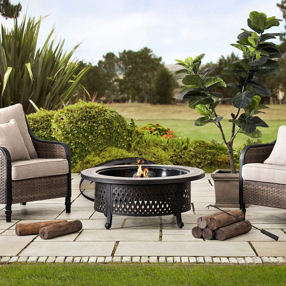 Sunjoy 40" Round Wood Burning Firepit Table for Outside