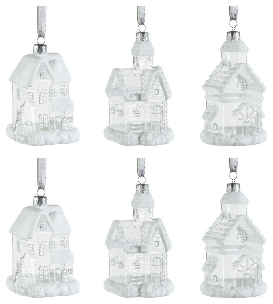 Lumi Assorted Glass House Hanging Ornaments, Set of 6