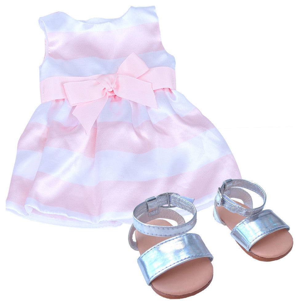 18" Doll - Stripe Satin Party Dress & Sandals