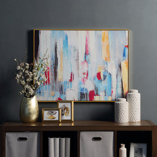 Rainy Forest Abstract Wall Art 30x39 With Gold Frame, Multi Color