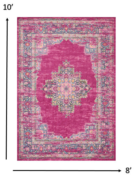 8 x 10 Fuchsia and Blue Distressed Area Rug