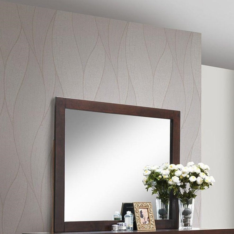 Trimmed Mirror With Solid Wooden Frame Brown