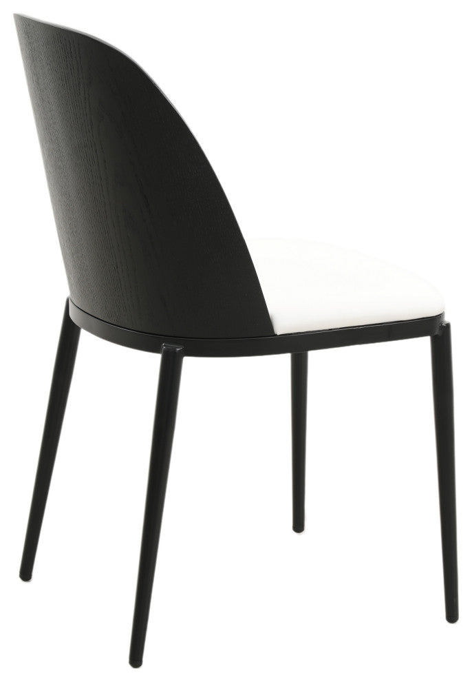 LeisureMod Tule Dining Side Chair With Upholstered Seat and Steel Frame, Black/White