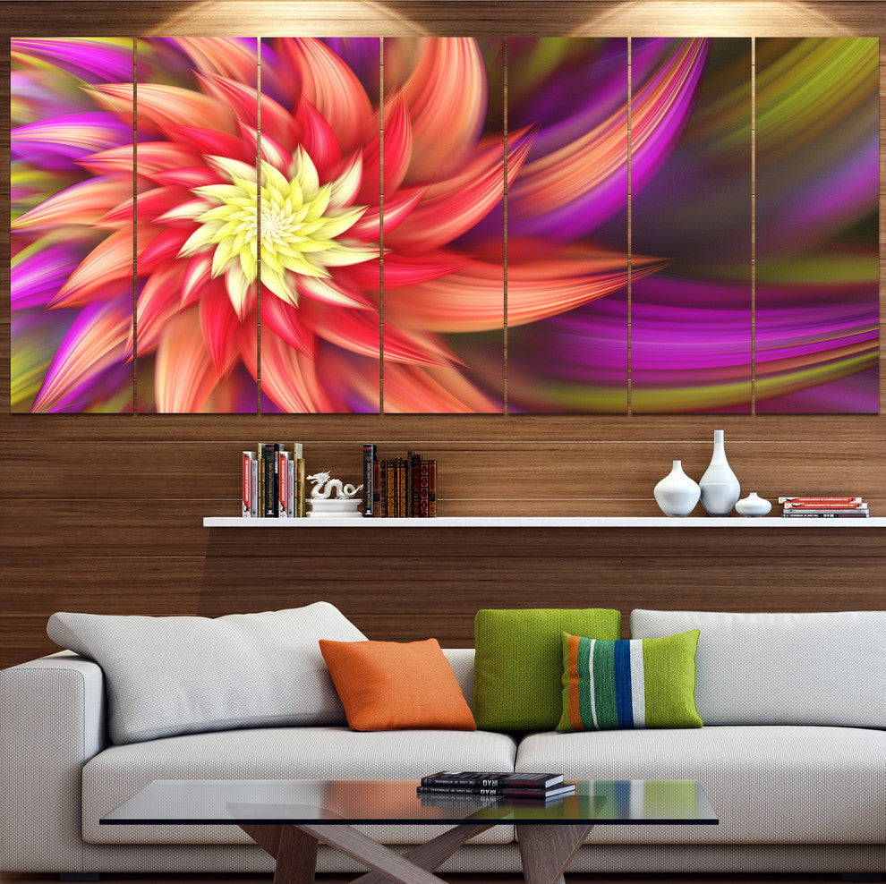 Large Red Purple Alien Flower, Floral Canvas Art Print, 83"x32", 7 Panels