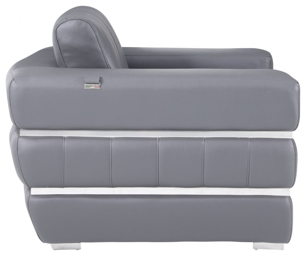 Charcoal Gray Stripe Top Grade Italian Leather Chair