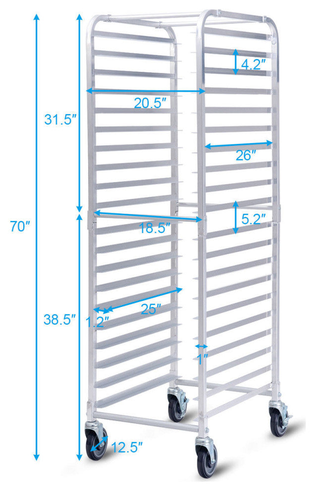 Costway 20 Sheet Aluminum Bun Pan Bakery Rack Rolling Kitchen 26''''x 20'''' x 70''''