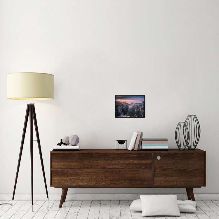 "Sunrise On The Rocks" Framed Canvas Giclee by Andreas Wonisch, 17x13"