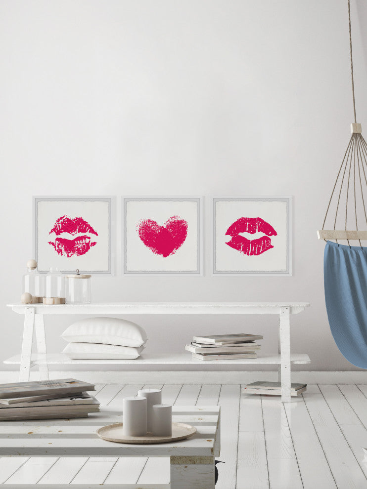 Lips and Hearts Triptych, 3-Piece Set, 12x12 Panels