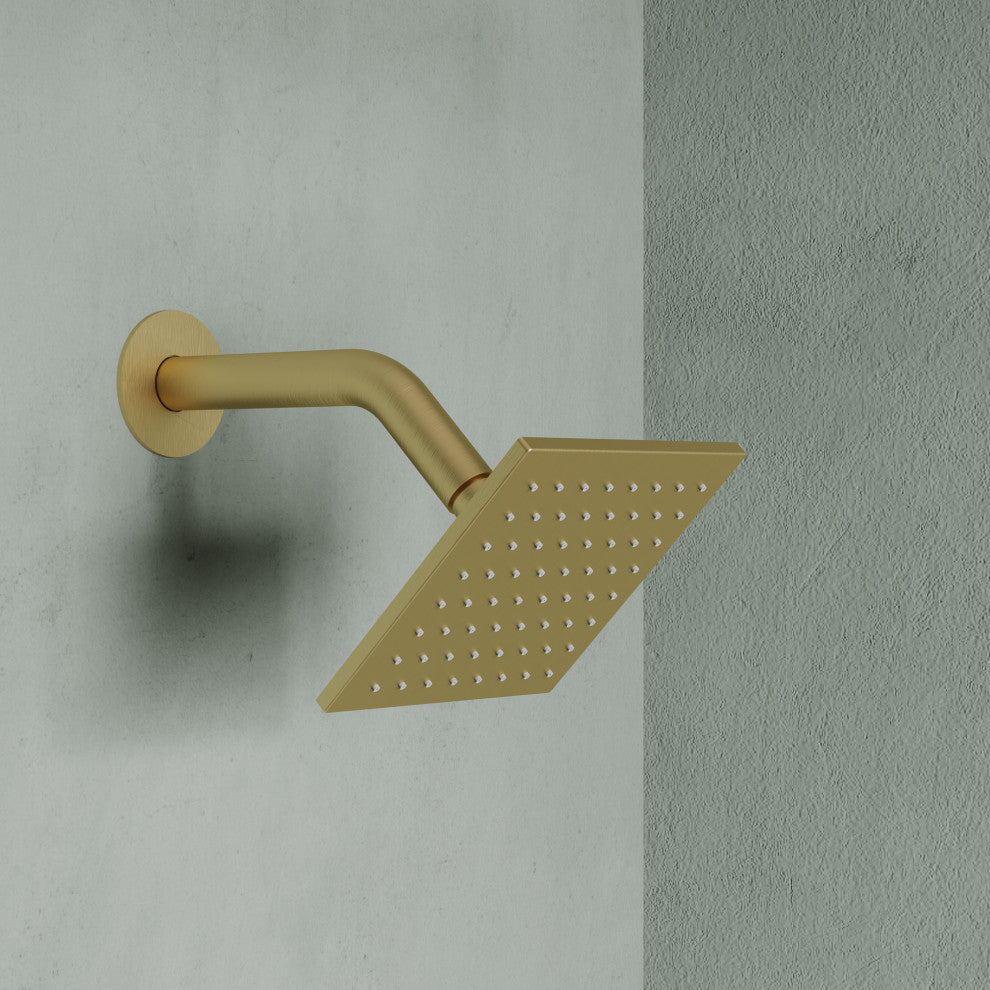Dual Heads 16" Thermostatic Shower System With Hand Shower, Brushed Gold