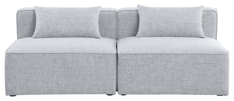 Cube Upholstered Modular Sofa, Gray, 2-Piece: 2 Armless Chair, Linen Texured Fabric