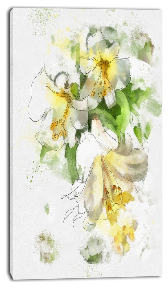 Bunch of Small Flowers Watercolor, Large Floral Canvas Artwork, 16"x32"