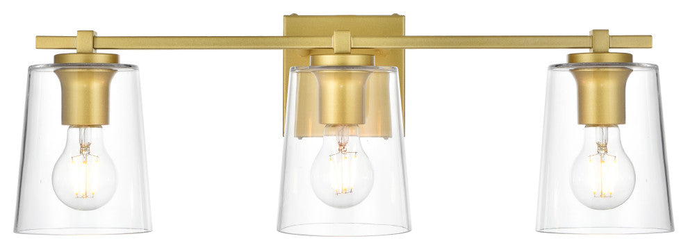 3 Light Brass And Clear Bath Sconce
